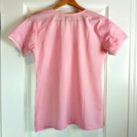La Fille 28XL Pink Embroidered Cotton SS Top - Picture 2 of 5